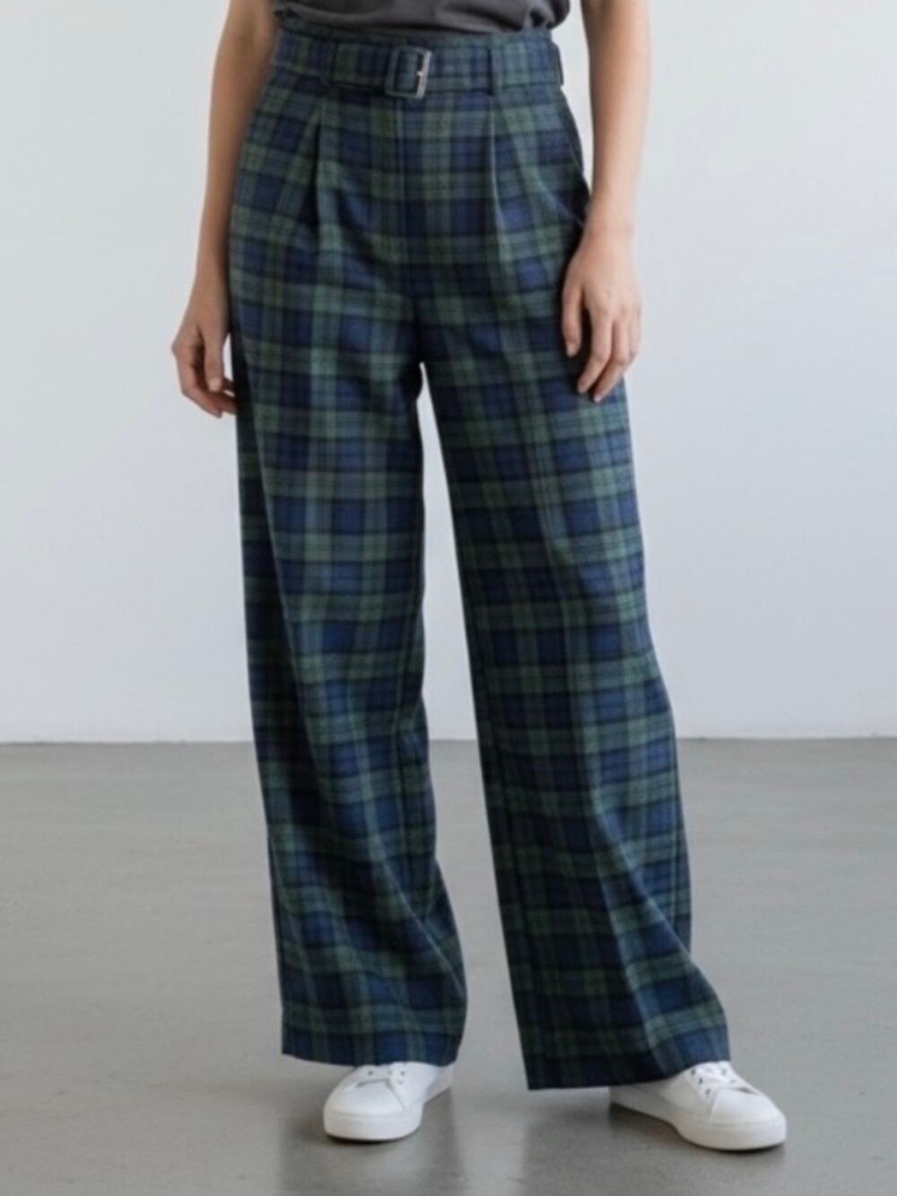 LOFT Blue&Green Plaid Wide Leg Trouser Pants Sz.14